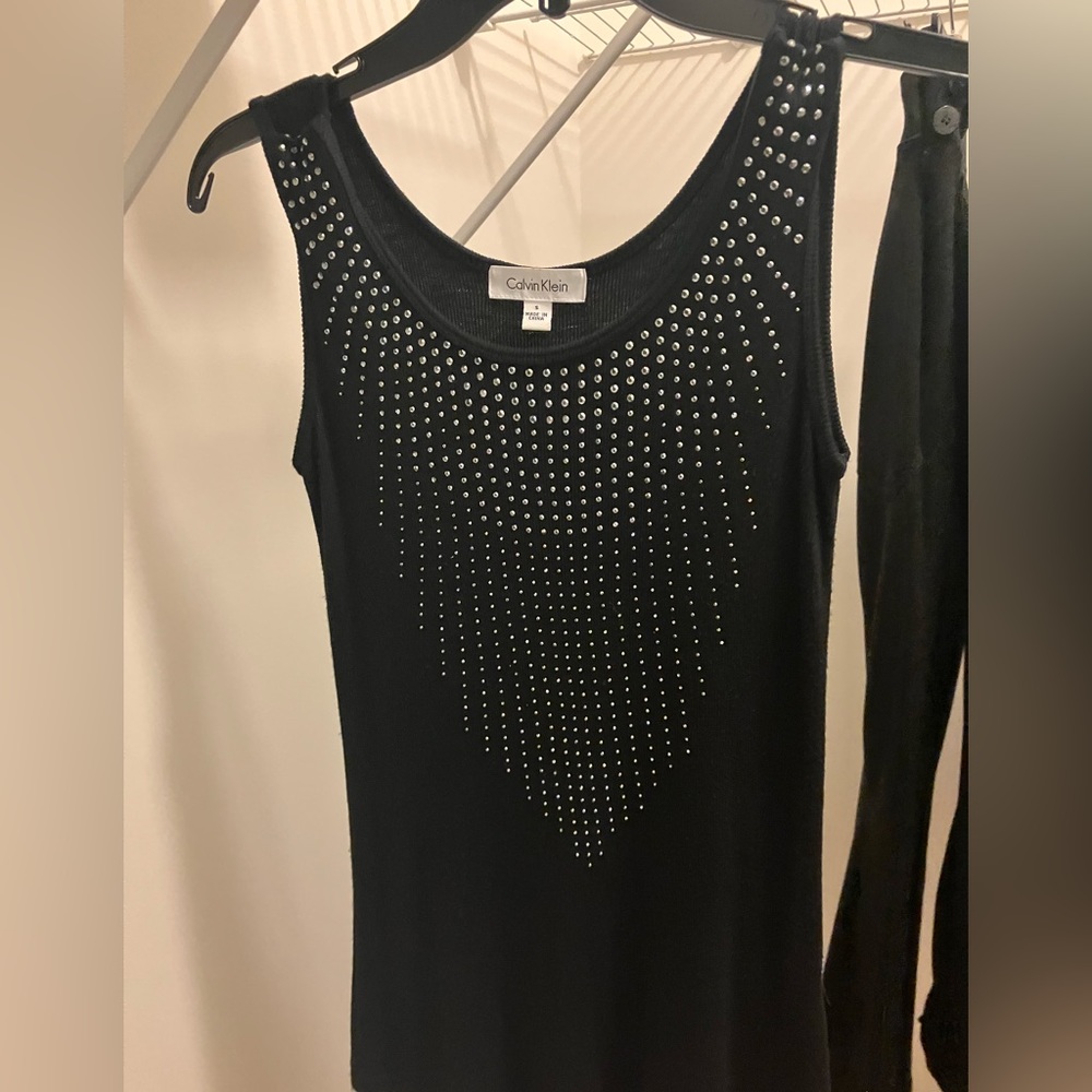 Calvin Klein black bejeweled tank top